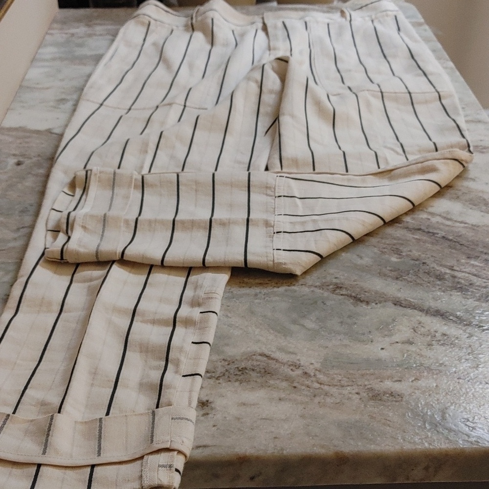 Derek Lam 10 Crosby Ivory Linen Mix Black Stripe Cropped Pants Size 10